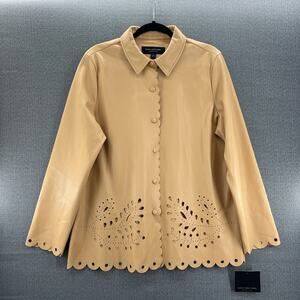 Marc New York Women's Faux Leather Cut Out Design Raw Edge Beige Jacket‎ Size L